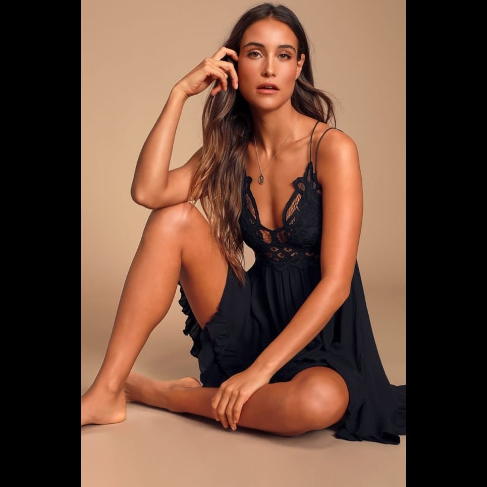 Adella Lace Slip Tiered Asymetric Hem Mini Dress